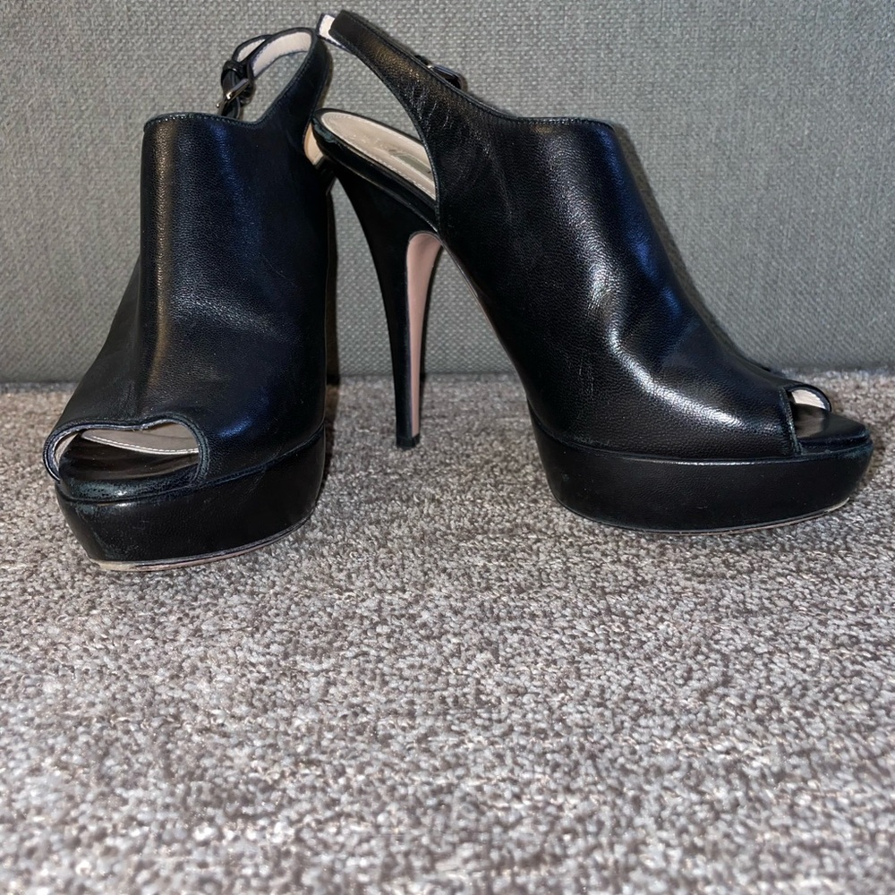 Prada Black Peep-Toe Slingback Heels